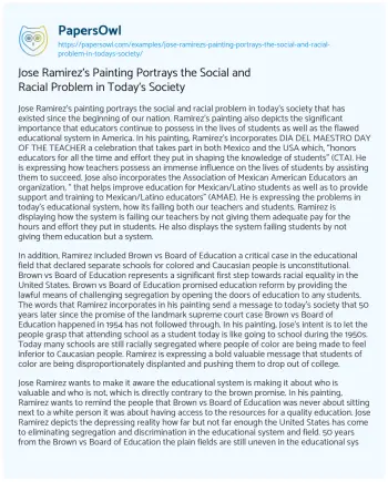 Essay on Jose Ramirez’s Painting Portrays the Social and Racial Problem in Today’s Society