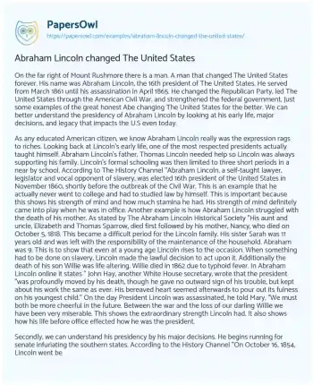 Essay on Abraham Lincoln Changed the United States