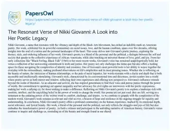 Essay on The Resonant Verse of Nikki Giovanni: a Look into her Poetic Legacy