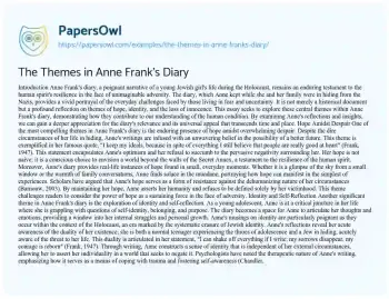 Essay on The Themes in Anne Frank’s Diary