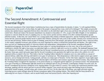Essay on The Second Amendment: a Controversial and Essential Right