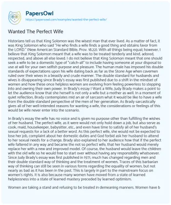 Essay on Wanted the Perfect Wife