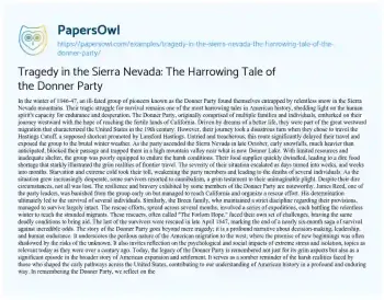 Essay on Tragedy in the Sierra Nevada: the Harrowing Tale of the Donner Party