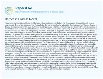 Essay on Heroes in Dracula Novel