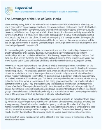 Essay on The Advantages of the Use of Social Media