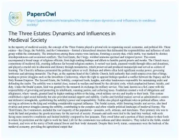 Essay on The Three Estates: Dynamics and Influences in Medieval Society