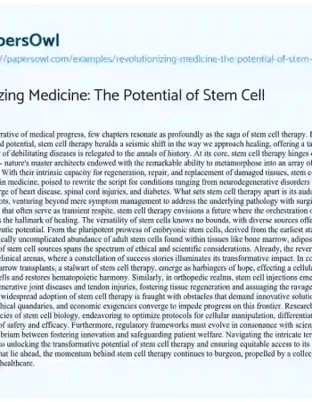 Essay on Revolutionizing Medicine: the Potential of Stem Cell Therapy