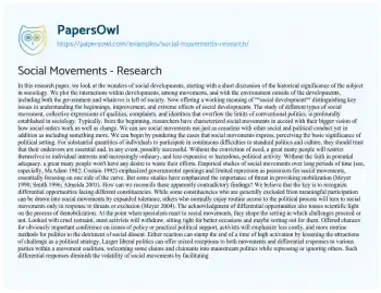 Essay on Social Movements – Research