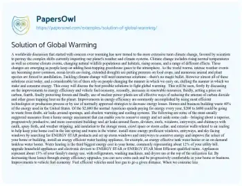 Essay on Solution of Global Warming