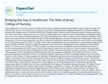 Essay on Bridging the Gap in Healthcare: the Role of Jersey College of Nursing