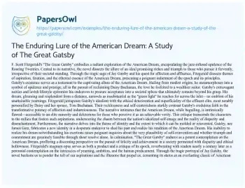 Essay on The Enduring Lure of the American Dream: a Study of the Great Gatsby