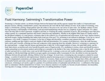 Essay on Fluid Harmony: Swimming’s Transformative Power