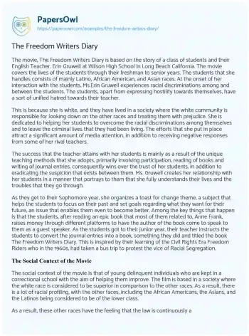 Essay on The Freedom Writers Diary