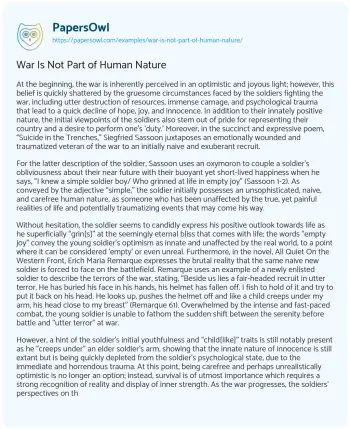 Essay on War is not Part of Human Nature