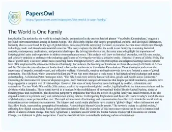 Essay on The World is One Family