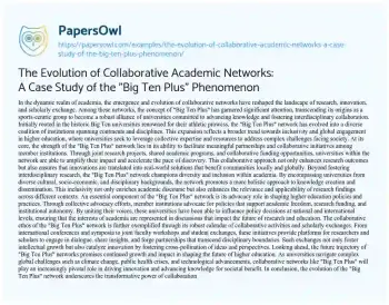 Essay on The Evolution of Collaborative Academic Networks: a Case Study of the “Big Ten Plus” Phenomenon