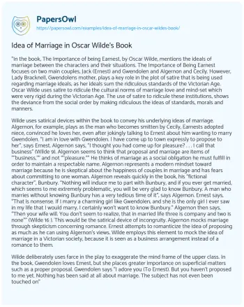 Essay on Idea of Marriage in Oscar Wilde’s Book