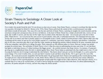 Essay on Strain Theory in Sociology: a Closer Look at Society’s Push and Pull