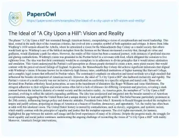 Essay on The Ideal of “A City Upon a Hill”: Vision and Reality