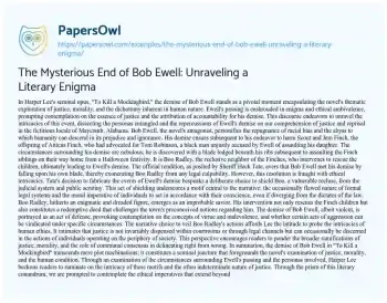 Essay on The Mysterious End of Bob Ewell: Unraveling a Literary Enigma