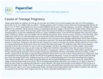 Essay on Causes of Teenage Pregnancy