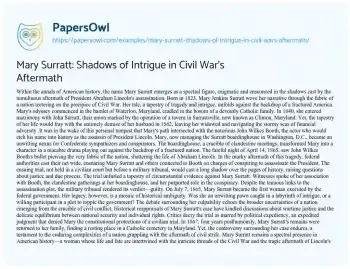 Essay on Mary Surratt: Shadows of Intrigue in Civil War’s Aftermath