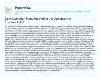 Essay on Earth Liberation Front: Unraveling the Complexity in “If a Tree Falls”