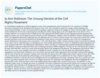 Essay on Jo Ann Robinson: the Unsung Heroine of the Civil Rights Movement