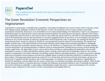 Essay on The Green Revolution: Economic Perspectives on Vegetarianism