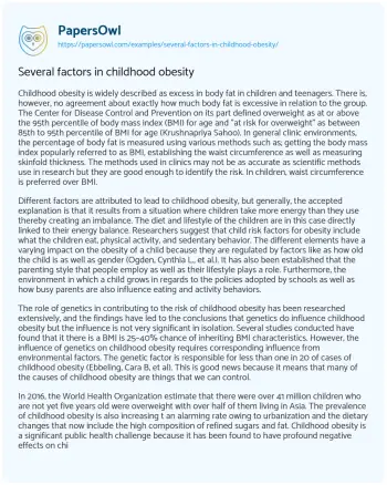 Essay on Several Factors in Childhood Obesity