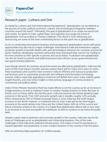 Essay on Research Paper : Luthans and Doh