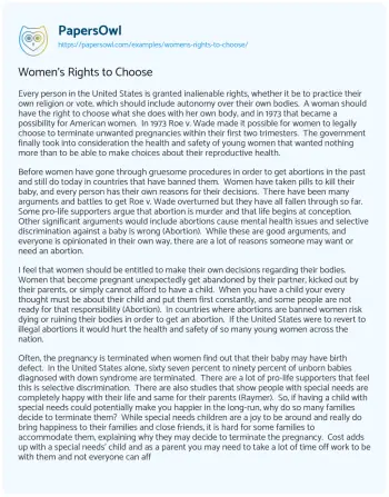 Essay on Women’s Rights to Choose