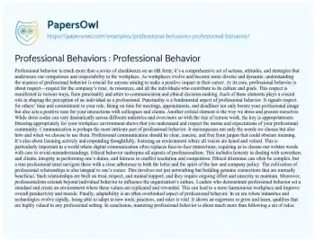 Essay on Professional Behaviors : Professional Behavior