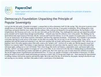 Essay on Democracy’s Foundation: Unpacking the Principle of Popular Sovereignty