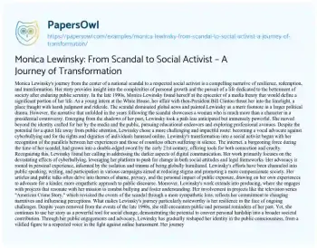 Essay on Monica Lewinsky: from Scandal to Social Activist – a Journey of Transformation