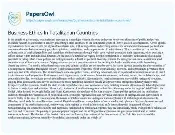 Essay on Business Ethics in Totalitarian Countries