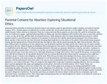 Essay on Parental Consent for Abortion: Exploring Situational Ethics