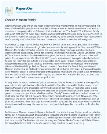 Essay on Charles Manson Family