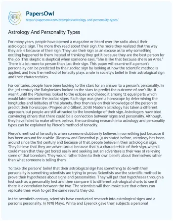 Essay on Astrology and Personality Types