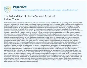 Essay on The Fall and Rise of Martha Stewart: a Tale of Insider Trade