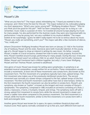 Essay on Mozart’s Life