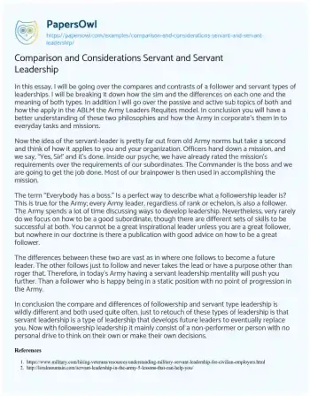 Essay on Comparison and Considerations Servant and Servant Leadership