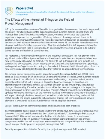 Essay on The Effects of the Internet of Things on the Field of Project Management