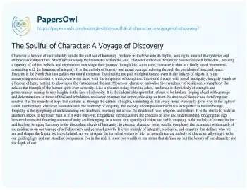 Essay on The Soulful of Character: a Voyage of Discovery