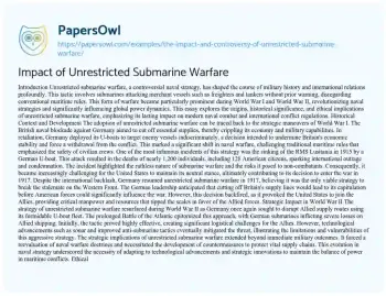 Essay on Impact of Unrestricted Submarine Warfare