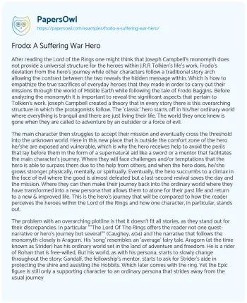 Essay on Frodo: a Suffering War Hero