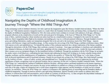 Essay on Navigating the Depths of Childhood Imagination: a Journey through “Where the Wild Things Are”