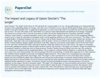 Essay on The Impact and Legacy of Upton Sinclair’s “The Jungle”