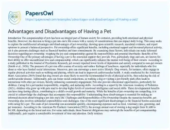 Essay on Advantages and Disadvantages of having a Pet