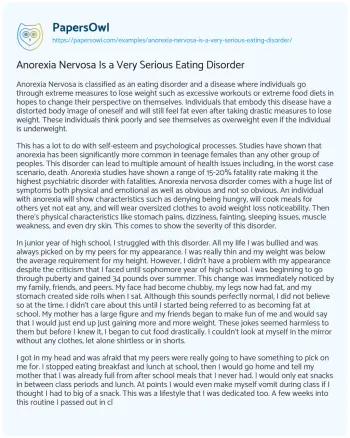 Essay on Anorexia Nervosa is a very Serious Eating Disorder